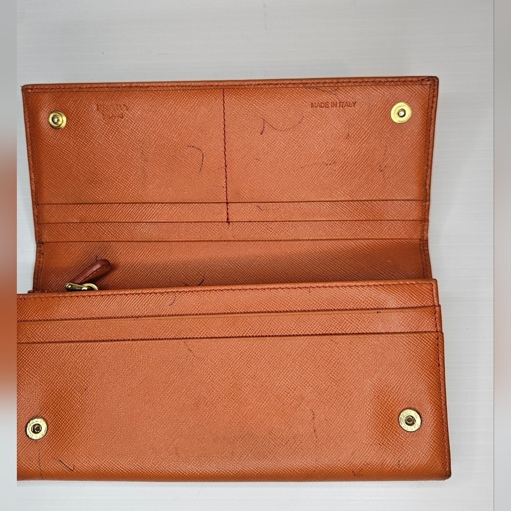 Authentic PRADA Saffiano Leather Continental Wallet Orange - Picture 5 of 8